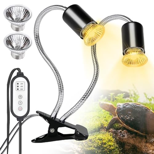 WIYETY Doppelende Schildkröten Wärmelampe Wärmelampe Terrarium Reptilien-Terrarium-Lampe, Terrarium Lampe, Schildkröten Lampe mit Timing-Controller für Schildkröte, Eidechse, Spinne, chlange