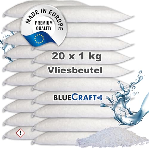 Bluecraft - 20x 1 kg Luft-Entfeuchter Granulat im Vliesbeutel Nachfüllpack Raumentfeuchter ohne Strom Feuchtigkeitskiller (20x 1kg) 2,32€/kg