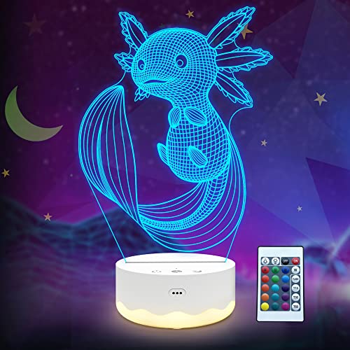 Lightzz Axolotl Nachtlicht, 3D -Illusionslampe mit Fernbedienung + Touch 16 Farbblitzwechsel + Timer Schreibtischlampen Kinder Zimmer Dekor Beste Festivalgeburtstagsgeschenke