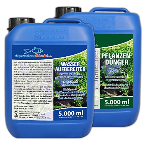 AquariumDirekt Wasseraufbereiter & Pflanzendünger Spar-Set 2 x 5 Liter (Wasseraufbereiter und Pflanzenpflege für Ihr Aquarium - Nährstoffe, Spurenelemente)