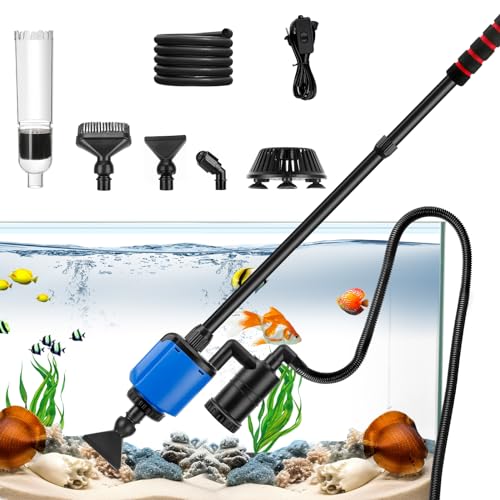 Mulmsauger Aquarium, Aquarium Sauger Aquarium Reinigungsset Mit 6 Funktionellen Bürstenköpfen, 36W 6 in 1 Mulmsauger Aquarium Elektrisch für Wasserwechsel und Bodengrund Reinigen (Blau)