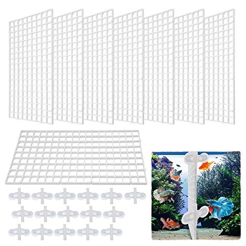 xianzhanEU 8 STK Aquarium Trennwand, Kunststoffgitter Platte für Aquarium Unten Box, mit 16 × Divider Saugnapf (Weiß)