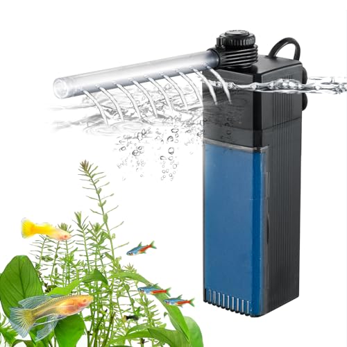 Weipro Aquarium Innenfilter 3-Lagiger Filtration, Einstellbarer 4W Aquarium Filterpumpe, Aquarium Filter mit 250L/H Wasserpumpe, Geeignet für Kleine Aquarien von 15l~40l, TE-200