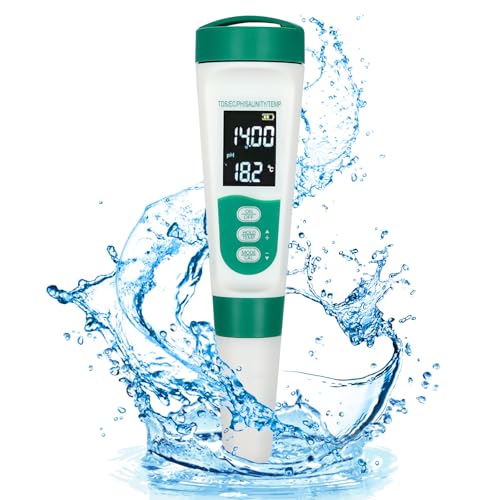 Cuteefun pH Wert Messgerät, 5 In 1 Wassertester mit VA Hintergrundbeleuchtung, pH/TDS/EC/Salzgehalt/Temp Meter mit ATC, 0.01 Auflösung Hochgenaues pH Tester, für Trinkwasser, Aquarium, Pool, SPA