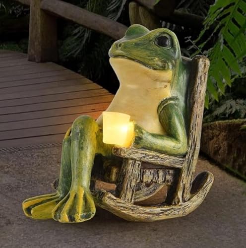 Frosch Figuren Statue Gartendeko mit Kaffee Frosch Ornament Gartenfigur Dekofigur Teichdeko Frösche Gartenzwerge für Außen Balkon Gartenstatue Grün Gartendekoration (Grün)