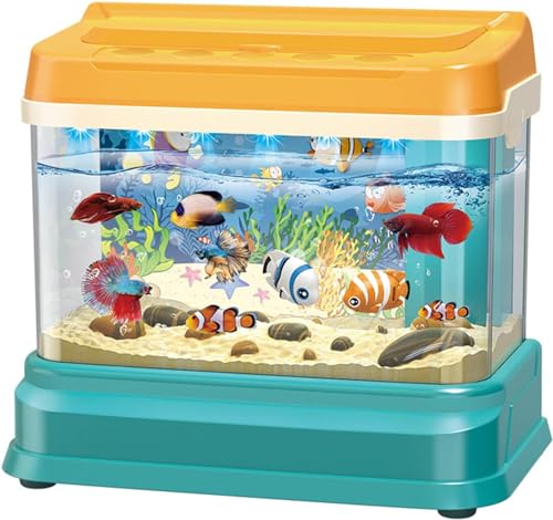 Mini-Aquarium für Kinder, Angelspielzeug, künstliches Aquarium mit beweglichem Fisch * 4, mit USB-Licht und Musik, Angelrute, Fischernetz