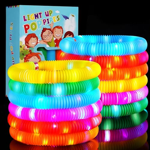 SCIONE 12 Pack Leuchtendes Pop Röhren Sensorisches Spielzeug für Kinder Ostern Geschenke Feinmotorik Kleinkindspielzeug Mini LED Stretchrohr Röhrchen Strumpffüller für Kinder Geschenk