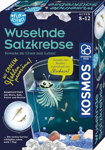 KOSMOS 654160 Fun Science - Wuselnde Salzkrebse,Erwecke die Urzeit zum Leben,Experimentier-Set für Kinder ab 8 Jahre,Komplett-Set für Einsteiger mit Eier,Futter