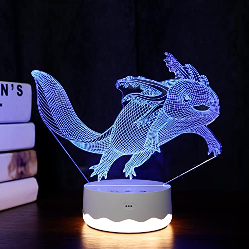 Axolotl Nachtlicht, Ammonite 3D Illusions lampe für Kinder, 16 Farben wechseln mit Fernbedienung Timer Dimmfunktion Weihnachten Kinderzimmer Dekoration Weihnachtsferien geschenk für Jungen Mädchen