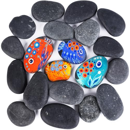 HAKACC 20 Stück Flache Steine zum Bemalen, Glatte Große Kieselsteine Dekosteine Naturstein Natürlicher Flussstein 4–7cm für Bunte Malerei & Dekoration Blumentöpfen und Aquarien