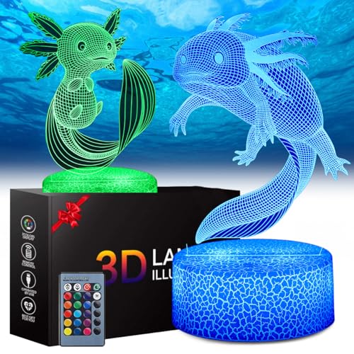 Teliles Axolotl Nachtlicht 3d Illusion Spielzeug Für Kinder, 16 Wechselnde Farben Mit Fernbedienung, Nachtlampe Für Kinder, Geburtstag, Weihnachtsgeschenke, Schlafzimmer Dekoration