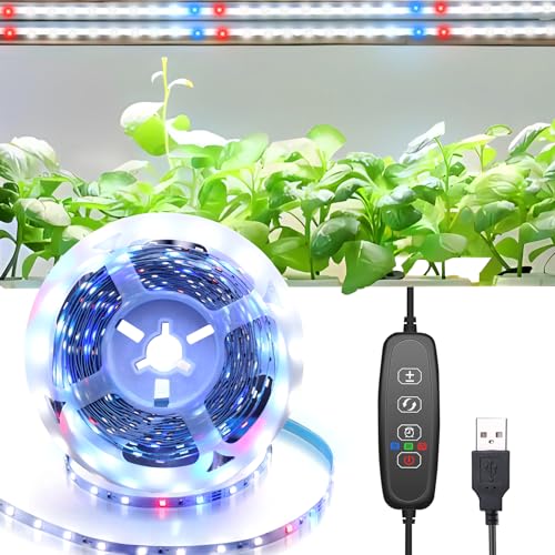 ZAIYW LED Pflanzenlicht Vollspektrum, 3 Meter Grow Light mit 3/9/12 Auto Timer, Weiß, Rotes, Blaues USB Wachstumslampen 180 LED für Zimmerpflanzen