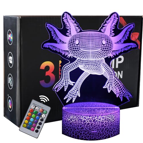 INTUPGD Axolotl Nachtlicht für Kinder Mädchen Jungen, 3D Licht Lampe 16 Farbändernde mit Fernbedienung, Geschenke Geburtstag Schlafzimmer Dekor Lampe