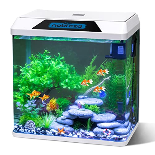 Nobleza Glas - 30L Mini Aquarium Komplettset, Fisch, Nano Aquarium Stabiles Einsteigerbecken mit LED-Beleuchtung und Eingebautem Filtersystem, Weiß