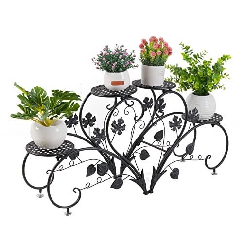 unho Blumenständer Metall,Blumentreppe Blumenregal 2er Set, Pflanzenregal für Balkon,Garten,Wohnzimmer, Schwarz