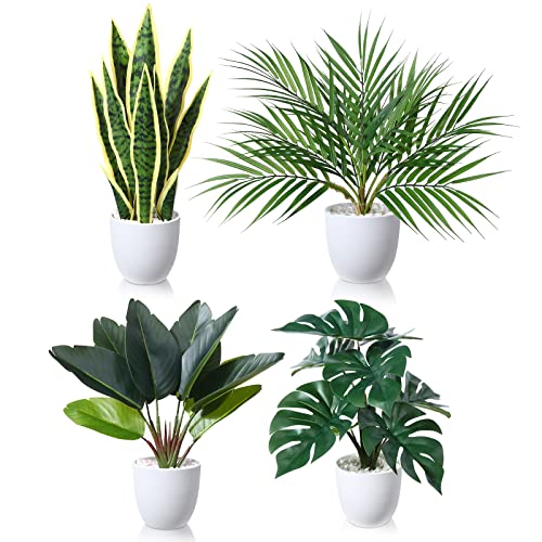 SOGUYI Kunstpflanze 40cm Künstliche Pflanzen im Topf Für Indoor Decor Home Schreibtisch Badezimmer Schlafzimmer Wohnzimmer Dekoration(4 pack)