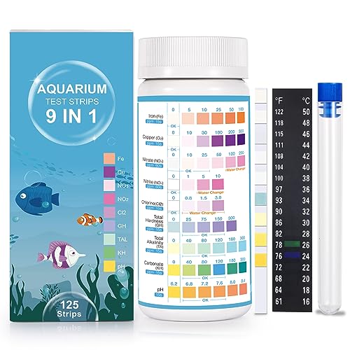 Joygain 9 IN 1 Teststreifen Aquarium Wassertest für Süßwasser: 125 Stück Aquarium Teststreifen Genaue Prüfung Nitrat Nitrit Härte Freies Chlor pH Karbonat Gesamtalkalität für Aquarium Fischtank