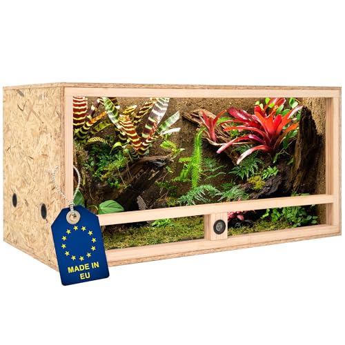 ITA Holz Terrarium 100x50x50 cm mit Seitenbelüftung & Integriertem Hygrometer - Holzterrarium aus OSB-3 Platten - Terrarien für Reptilien, Schlangen, Amphibien - EU Produkt, FSC Zertifiziert