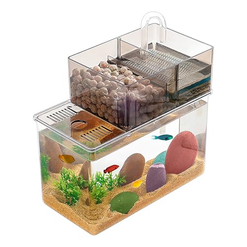 Kleines Aquarium mit Filter, selbstreinigendes Betta-Fischtank, mit Boden-Saugnapf, leise Wasserpumpe – ideal für Desktop-Aquarien (kein Filtermaterial)