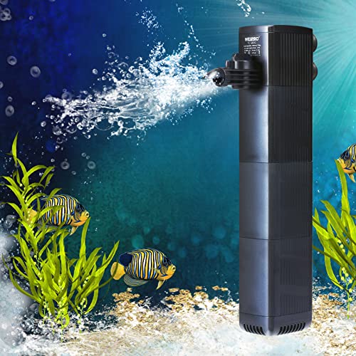 Weipro Aquarium Innenfilter mit 3-Lagiger Schwamm Filtration, Starke Saugleistung, Einstellbarer 10W Aquarium Pumpe Filter, Geeignet für Aquarien von 100~200 Liters, TC-900C (600L/H)