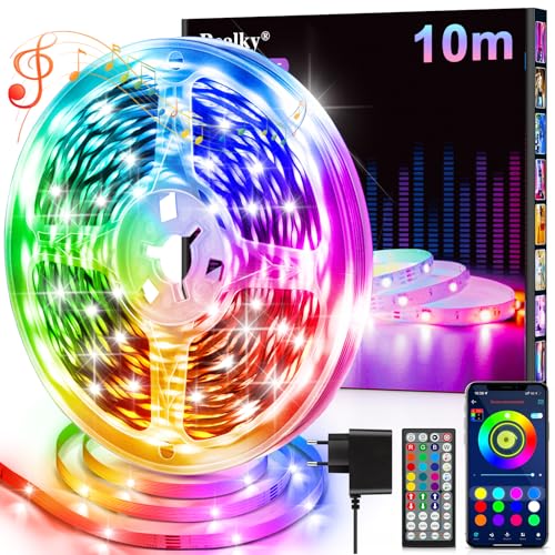 LED Strip Streifen 10 m mit Fernbedienung&App&Musik Sync,Bluetooth RGB Lichterkette Dimmbar Farbwechsel, Band Leiste Selbstklebend TV Hintergrundbeleuchtung für Zimmer Deko/Decke/Gaming