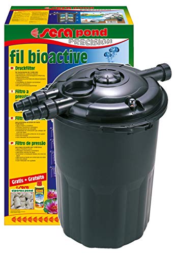 sera pond fil bioactive Druckfilter - mechanisch & biologisch aktiver Teichfilter für alle Teiche bis 12000l inkl. 6 Liter pond siporax 25 mm und biologischer Filterstarter, Schwarz