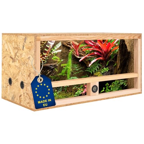 ITA Holz Terrarium 80x40x40 cm mit Seitenbelüftung & Integriertem Hygrometer - Holzterrarium aus OSB-3 Platten - Terrarien für Reptilien, Schlangen, Amphibien - EU Produkt, FSC Zertifiziert