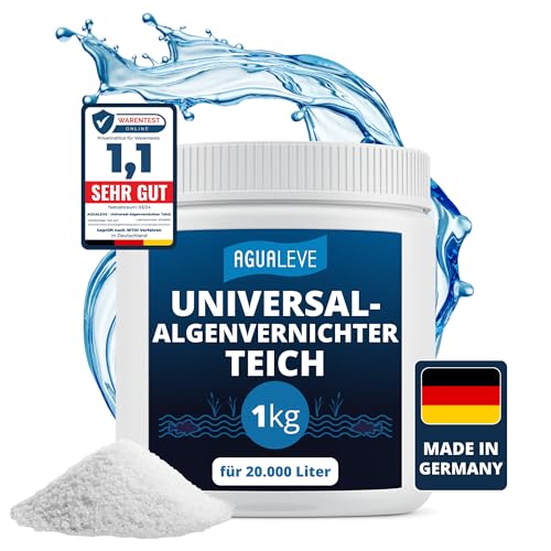 AGUALEVE® Universal-Algenvernichter Teich 1kg *NEU* | vernichtet Algen (alle Arten) schonend und nachhaltig binnen weniger Wochen | Made in Germany | für 20.000 Liter Teichwasser | Note 1,1