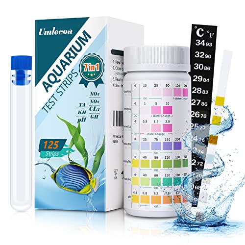 Umlecoa 7 in 1 Aquarium-Testset für Süß- und Salzwasser – 125 Aquarium-Teststreifen mit Reagenzglas & Thermometer – schnelle & genaue Wasserteststreifen für Aquarium/Teich/Pool