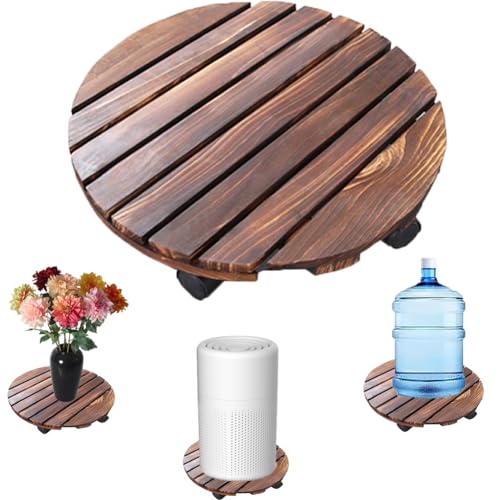 KXAOXGRC Bewegliche Blumentopf-Palette, Gartenpflanzen-Caddy aus Holz mit Rädern, anthrazitfarbener Wagen for Büro-Mülleimer/Bar, Tragkraft: 150 Pfund(35cm)