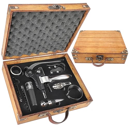 ZBPASL Korkenzieher Set in Holzkiste Geschenk,Luxus Weinöffner,Wein Sommelier Sets mit Flaschenöffner,Weinverschlüsse,Weinzubehör Geschenkset (Style 04)