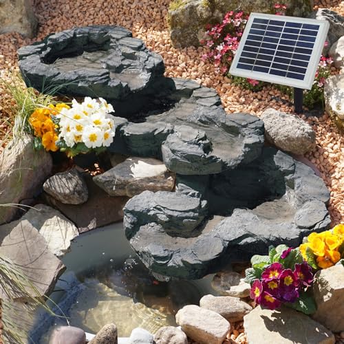 AMUR Solar GARTENBRUNNEN Bachlauf QUELLBACH II mit LED-Licht/Hybrid-System, 230V ZIERBRUNNEN VOGELBAD Wasserfall GARTENLEUCHTE TEICHPUMPE - SPRINGBRUNNEN WASSERSPIEL für Garten, Gartenteich, Teich