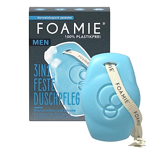 Foamie Festes Duschgel & Shampoo Männer Mit Wasserminze Und Zitrone, 3in1 Feste Dusche Und Gesichtsreinigung Erfrischender Duft, Feste Duschpflege Für Haut Und Haar, 90g