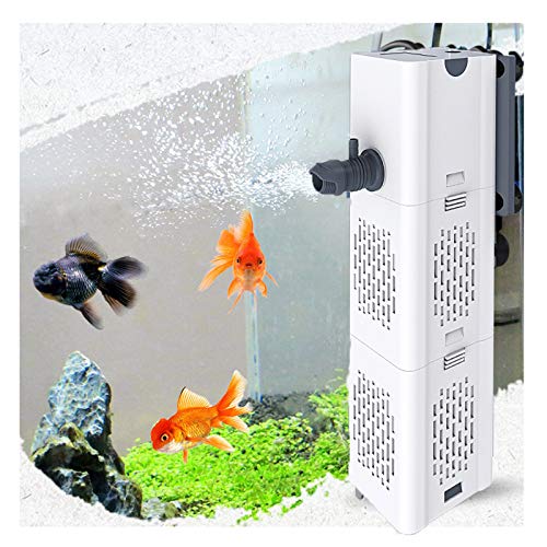 Leise Aquarium Innenfilter 4in1 Aquarienfilter, 500-1800L/H Aquarien Filter mit 2 Filterschwämmen Wasserpumpe Sauerstoff Belüftung Wave Maker für 20L-1500L Aquarium (6W 500L/H)