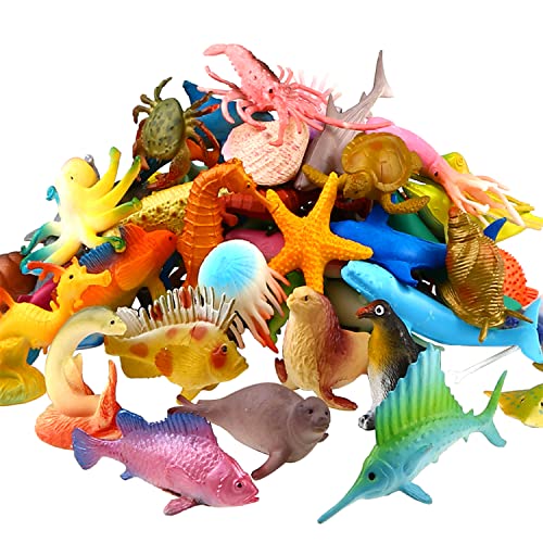 52 Stück Ausgewählte Mini Vinyl Plastik Tiere als Spielzeugset, Meerestiere Spielzeug, Spielzeuge Realistisch Unterwasser Tiere Badespielzeug Figuren für Kinder Zum Lernen, Party, Kuchen