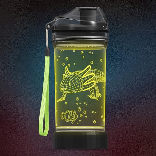CoolGift Mart Axolotl Wasserflasche, Light Up 3D Salamander Design, 14oz Tritan BPA frei - Bestes Geschenk für 4 5 6 7-jährige Jungen Mädchen- Kinder Trinkbecher - Weihnachten Urlaub