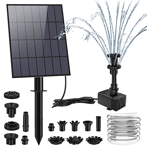 AISITIN DIY Solar Springbrunnen 3.5W, Upgrade Teichpumpe mit 1.5m Wasserleitung und Feste Pfähle Solarbrunnen mit 8 Fontänenstile Wasserpumpe für Garten,Teich,Vogelbad, Wasserspiel