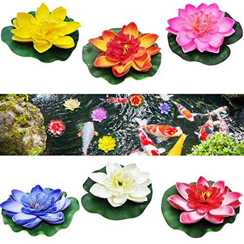 HENGBIRD 6 Stück Schwimmende Blumen Künstliche Seerosen Lotus Wasserlilie Pflanzen 10cm Schwimmpflanzen Teichpflanzen für Aquarium Gartenteich Pool Garten Teich Dekoration