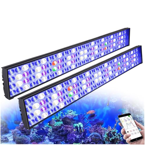 PopBloom WiFi Meerwasser Aquarium Beleuchtung, Led Aquarium Lampe Volles Spectrum für für 165-200cm Reef Coral Fischaquarium, APP unterstützt Deutsch (für 165-200cm)