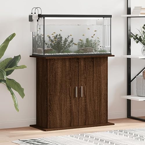 Homgoday Aquariumständer mit 4 Fächer mit Türen Aquarienschrank Aquarium Unterschrank Aquarium Tisch Aquarienunterschrank Terrarium Schrank Braun Eichen-Optik 81x36x73 cm Holzwerkstoff