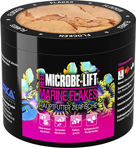 MICROBE-LIFT Marine Flakes - 500 ml - Qualitäts-Flockenfutter für Meerwasserfische, fördert Farbenpracht und Wachstum, kaltgepresst, unterstützt die Fischgesundheit.