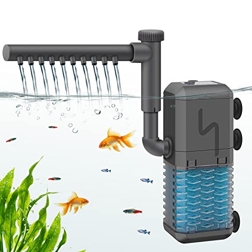 IREENUO Aquarium Filter, Einstellbarer 600 L/H interne Aquarium Filter pumpe mit Sprühstange, 6W leiser Tauchfilter für kleine Tank bis zu 150L