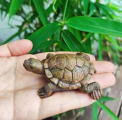 WOO MANTO Schildkröte Figur 6,5cm lang - kleine Tierfigur aus Harz, Dekofigur für Garten/Indoor Flaschengarten Miniteich