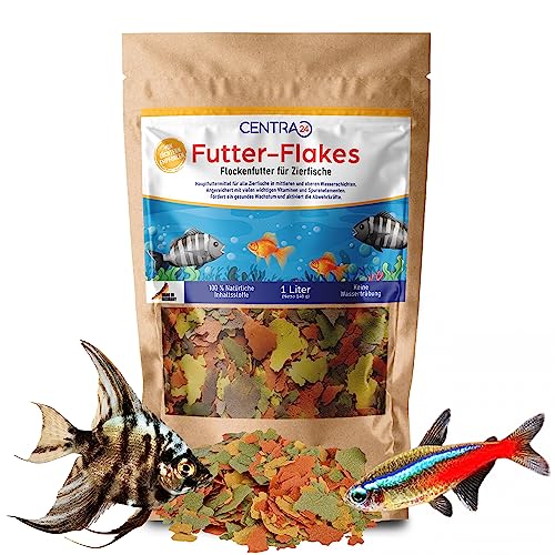 Centra24 Premium Fischfutter 1L, Futter-Flakes, Flocken - Hauptfuttermittel für alle Zierfische mit Vitaminen ohne Konservierungsstoffe, Aquarium, Süßwasserfisch