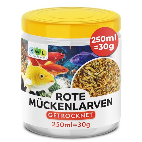 EWL Naturprodukte Rote Mückenlarven getrocknet 250ml (30g) Mückenlarven Fischfutter, Fischfutter Aquarium, geprüfte Qualität von deutschem Anbieter EWL