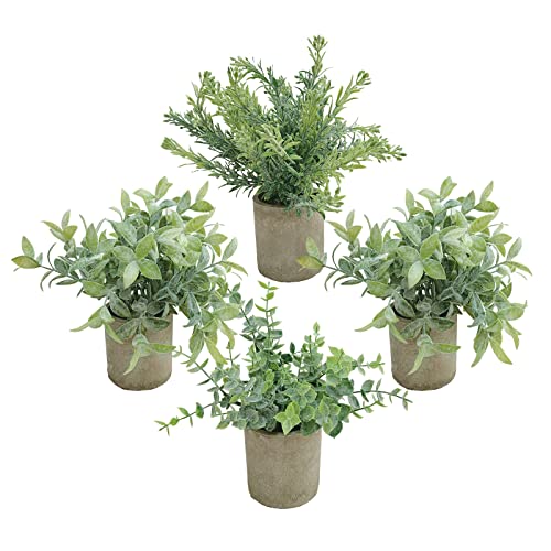 newkaijian 4 Stück künstliche Pflanzen, Mini künstliche Eukalyptus, künstliche Kunststoff-Pflanzen für Schlafzimmer, Bad, Küche und Home Interior Deko