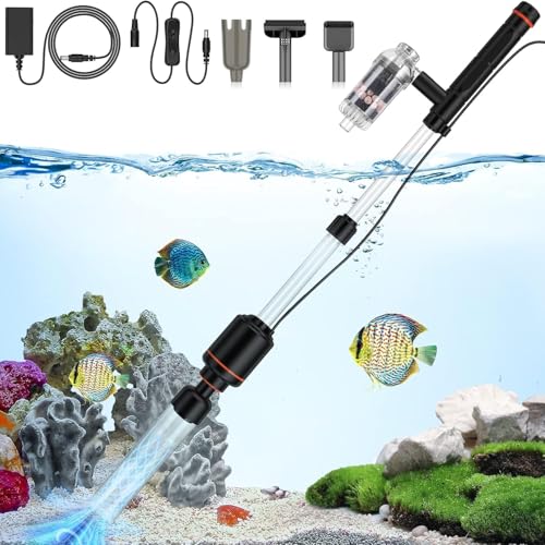 Suness Mulmsauger Aquarium Elektrisch: 6 in 1 Automatisch Aquarium Reinigungsset Aquarium Sauger für Wasserwechsel Sandreiniger Wasserfilterung und Wasserumwälzung, 18W