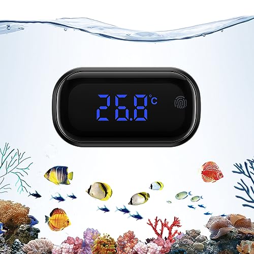 Brifit Aquarium Thermometer, Mini Aquarium Thermometer Digital, LED Display, Touch Screen, Kabellos Wasser Thermomete Präzision Elektronische Temperaturmessung, für Süßwasser Marine Aquarium