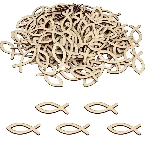 150PCS Holz Fisch Deko Streudeko, Holzfische Dekoration Tischdeko Taufdeko Verzierung Streudeko Fische, Deko Taufe Junge für Taufe Kommunion Konfirmation Firmung Decoration (Holzfarbe)