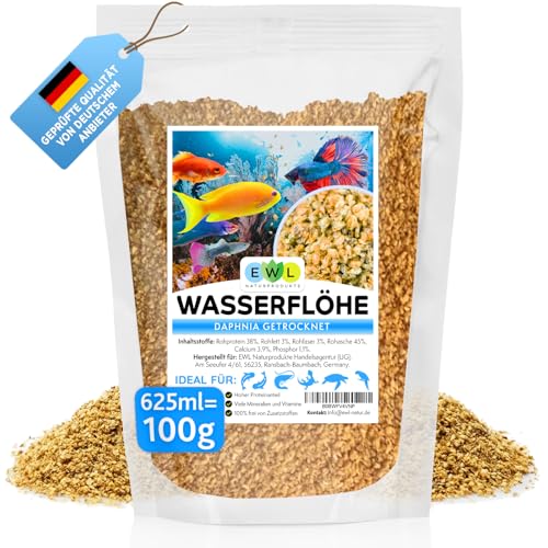 EWL Naturprodukte Wasserflöhe getrocknet, 625ml (100g) Fischfutter Aquarium, Daphnia, Zierfischfutter Aquarium, geprüfte Qualität von deutschem Anbieter EWL